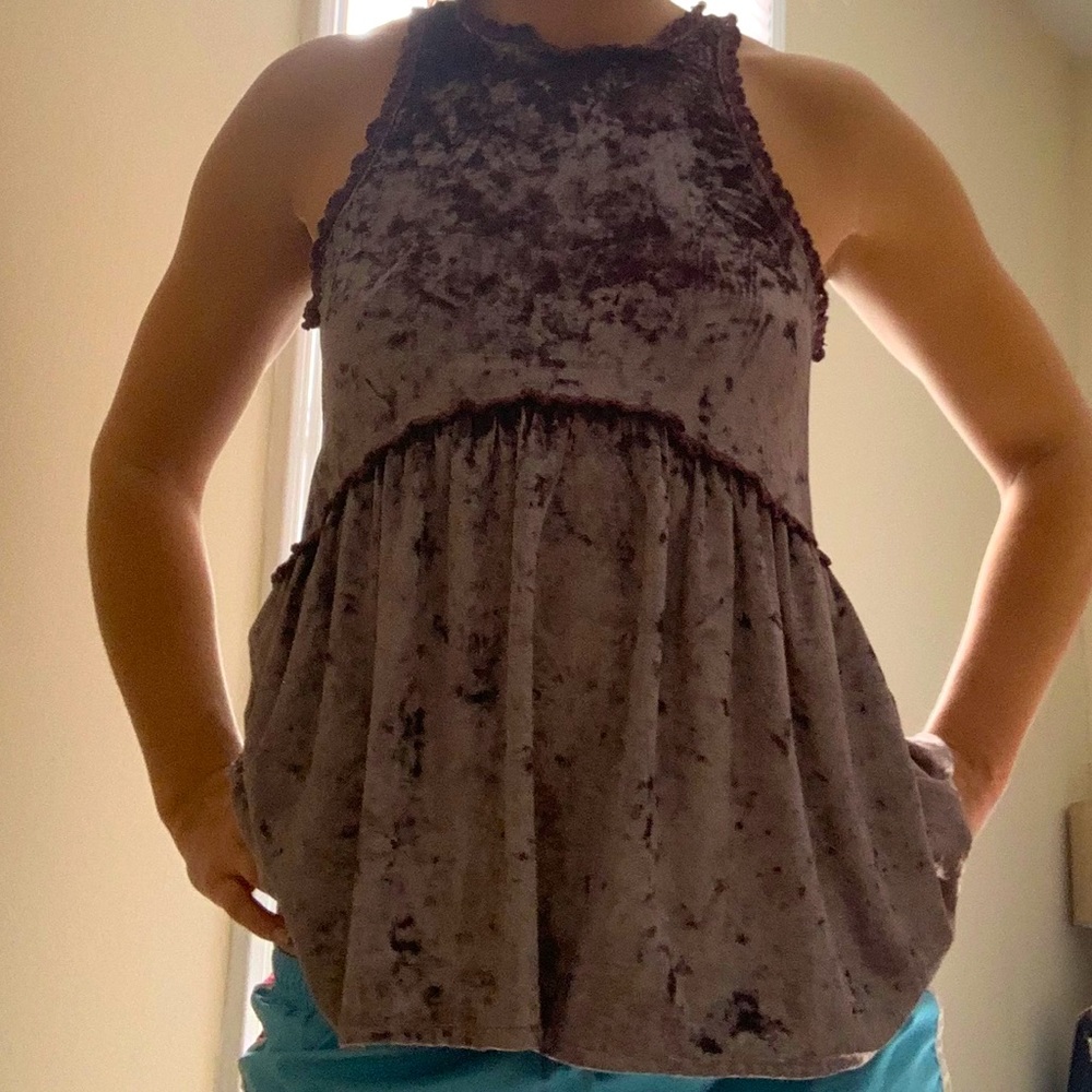 Purple Velvet Lace Trim Tank Top